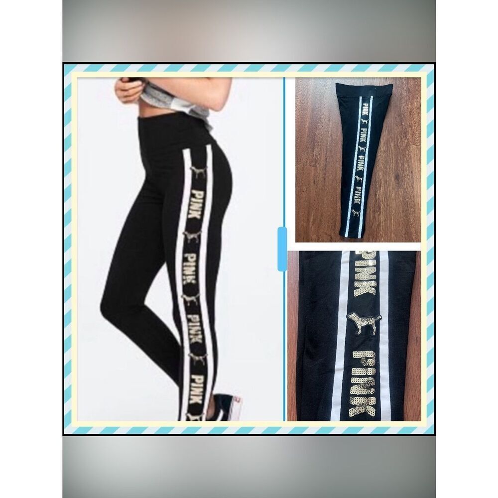 PINK Victoria's Secret yoga Leggings with Gold Dogs Large